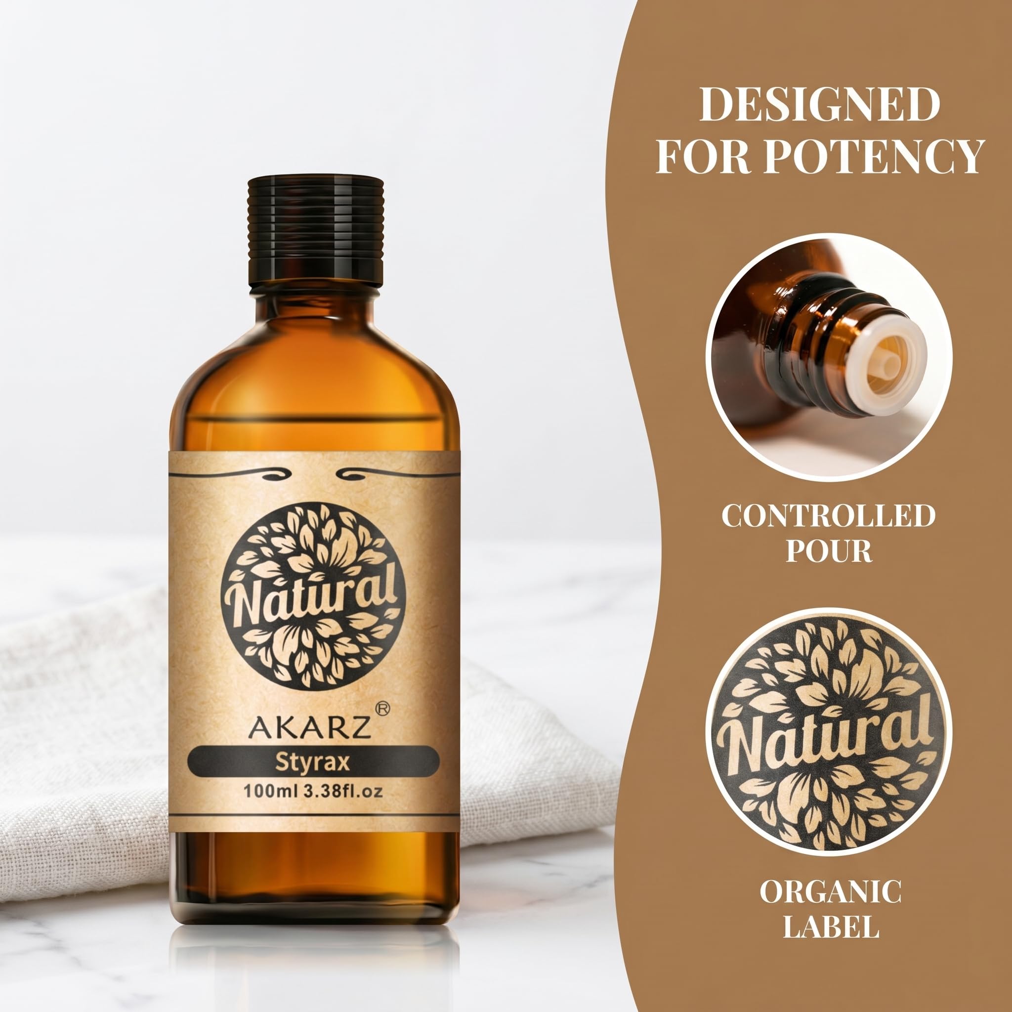 AKARZ 100ml Olejek esencjny z Styraksu - Naturalny olejek aromatyczny do dyfuzorów, lamp aromatycznych i aromatów pomieszczeń