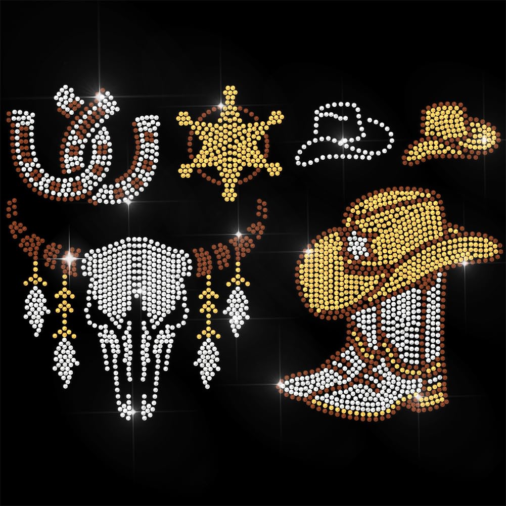Strass blancs et motif crâne de cowboy de grande taille 29,5 x 20,8 cm pour veste de biker