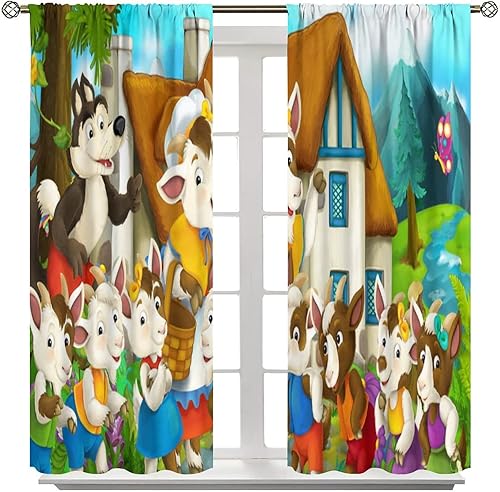 Vista 96 de Cortinas de cabeza de cabra, misteriosa cabeza de cabra malvada, calavera negra, bolsillo para barra, cortinas opacas para ventana, juego de 2