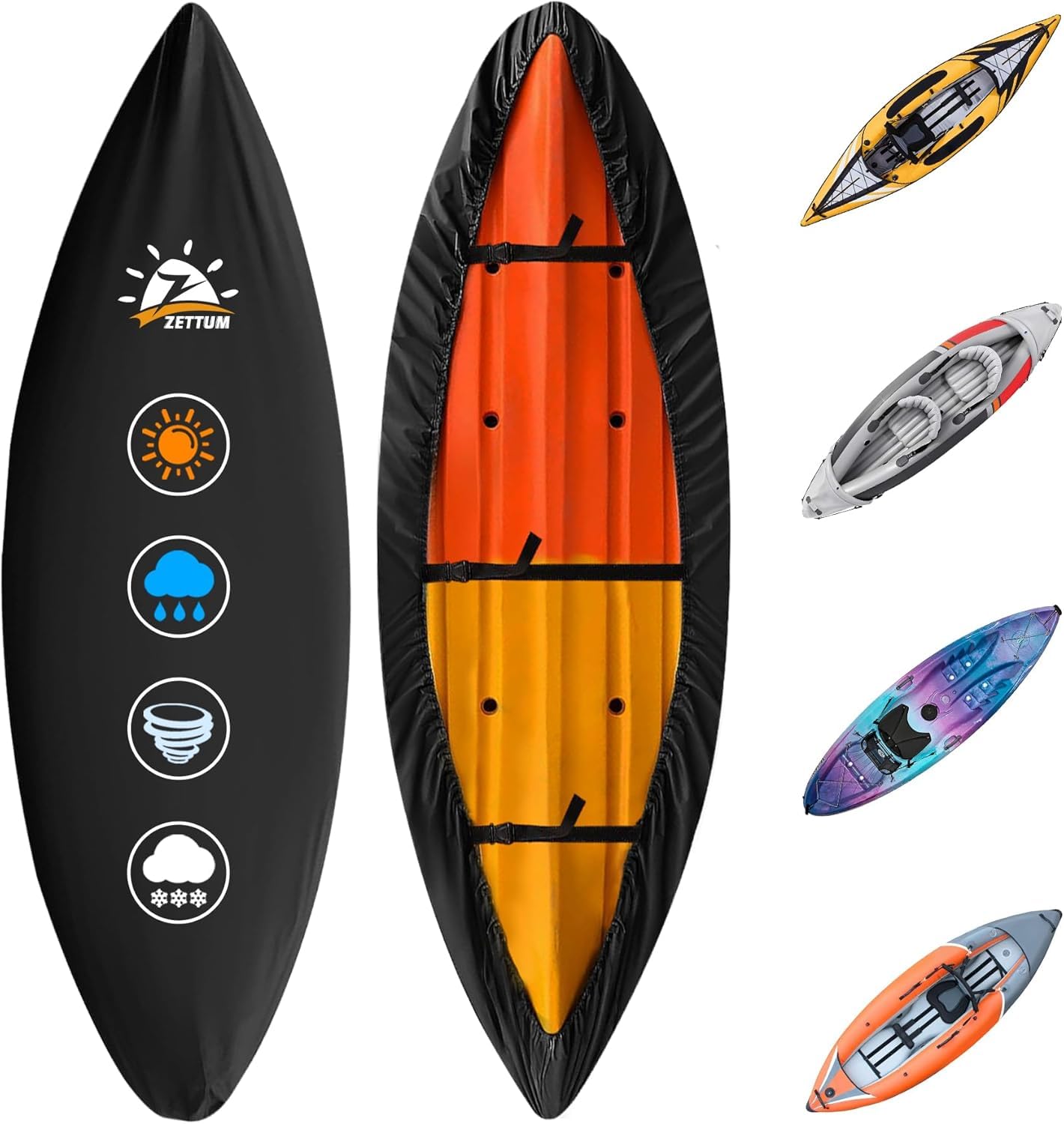 Zettum Kayak Storage Cover Canoe Storage Cover 600D PU Fabric Outdoor Paddle Board Dust Covers Heavy Duty Waterproof Cover for Kayak/Fishing Boat/Canoe Full Wrap Kayak Cover (3.6-3.8m/12-12.5ft)