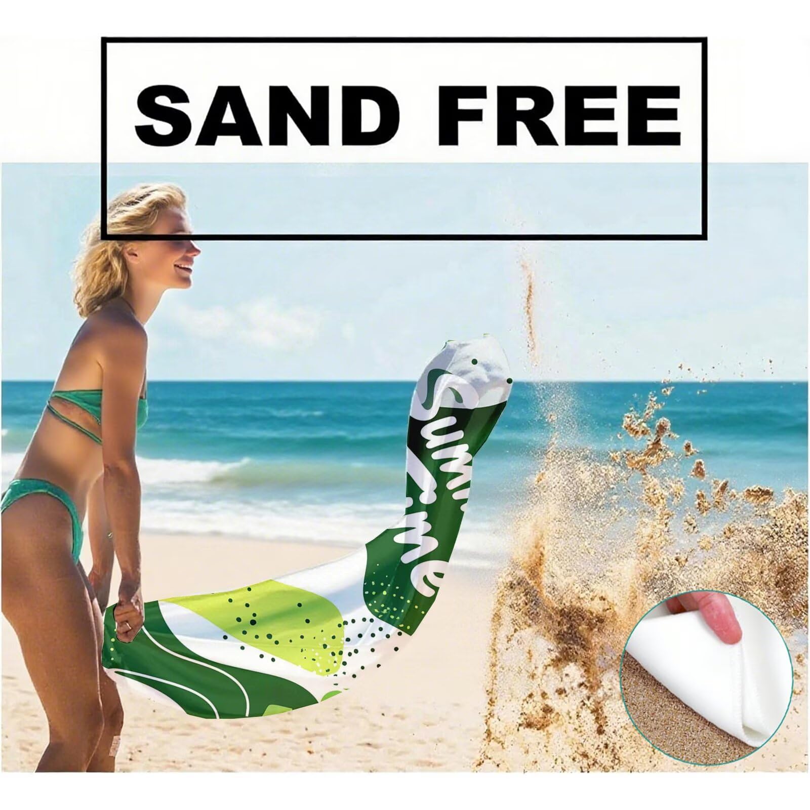 Toallas de Playa Microfibra Verde Toalla Playa Grande 180x90 cm Mujer Hombre Secado Rápido Absorbente Toallas Gimnasio Suave Sin Arena Ligera Toalla Microfibra para Playas Piscina Viajes Camping Q-576