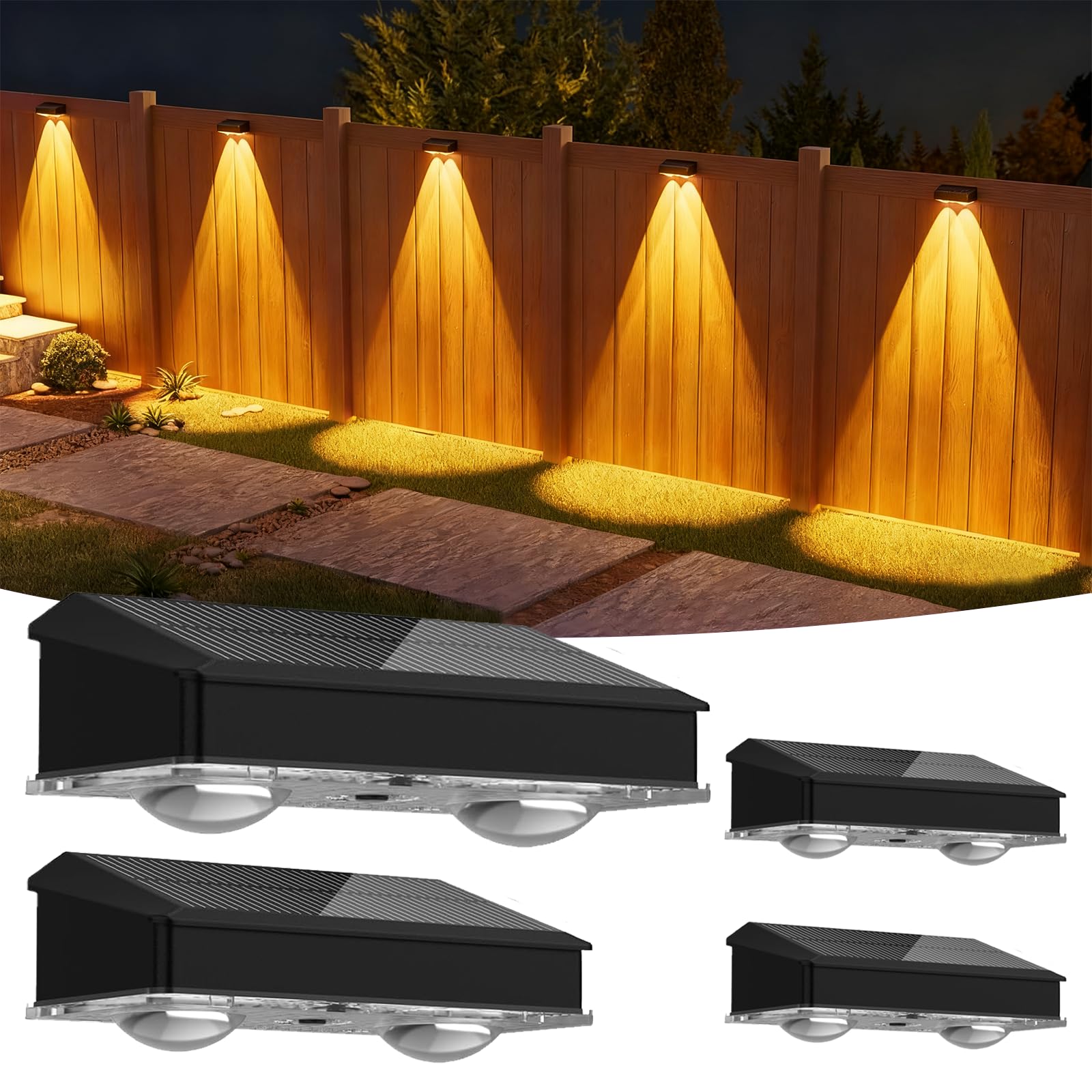 Beuaati Solar Lights Outdoor Garden, 4-Pack, Waterproof Solar Garden Lights with 3 Color Modes (Cool White/Warm White/Warm Yellow), LED Garden Lights for Walls, Steps, Fences