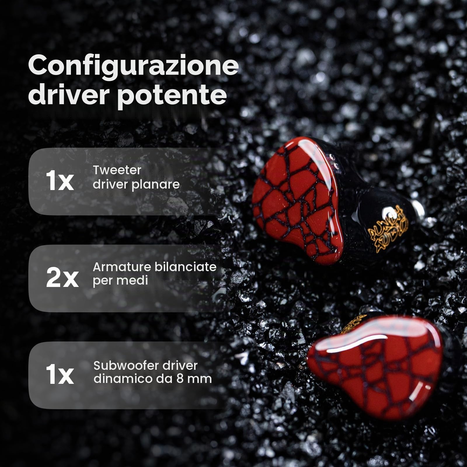 Linsoul Punch Audio Martilo In Ear Monitor,Cuffie IEM per Basshead con Driver Ibrido 1Planar+2BA+2DD,Auricolari HiFi Cablati, Cuffia Cablata di Precisione per Monitoraggio EDM Hip-Hop
