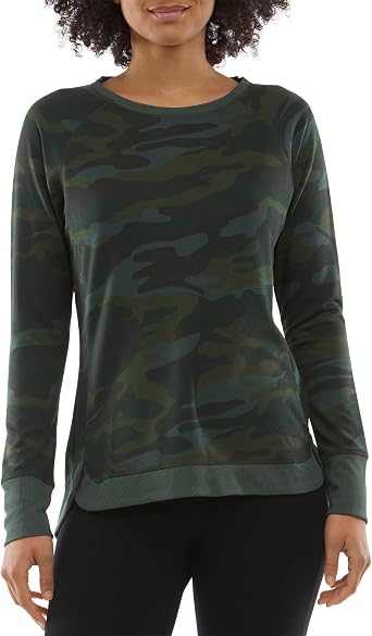 Danskin Womens Long Sleeve Printed Crew Neck Pullover