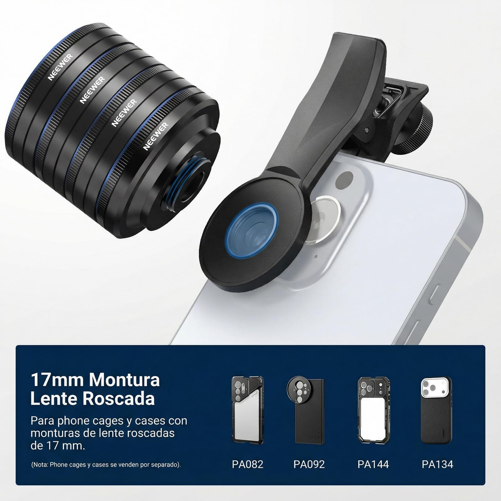 NEEWER Kit de Lentes Macro para teléfono, 4 Piezas apilables magnéticas, con Abrazadera roscada de 17 mm, Accesorios de fotografía compatibles con iPhone, Android, Samsung, LS-87
