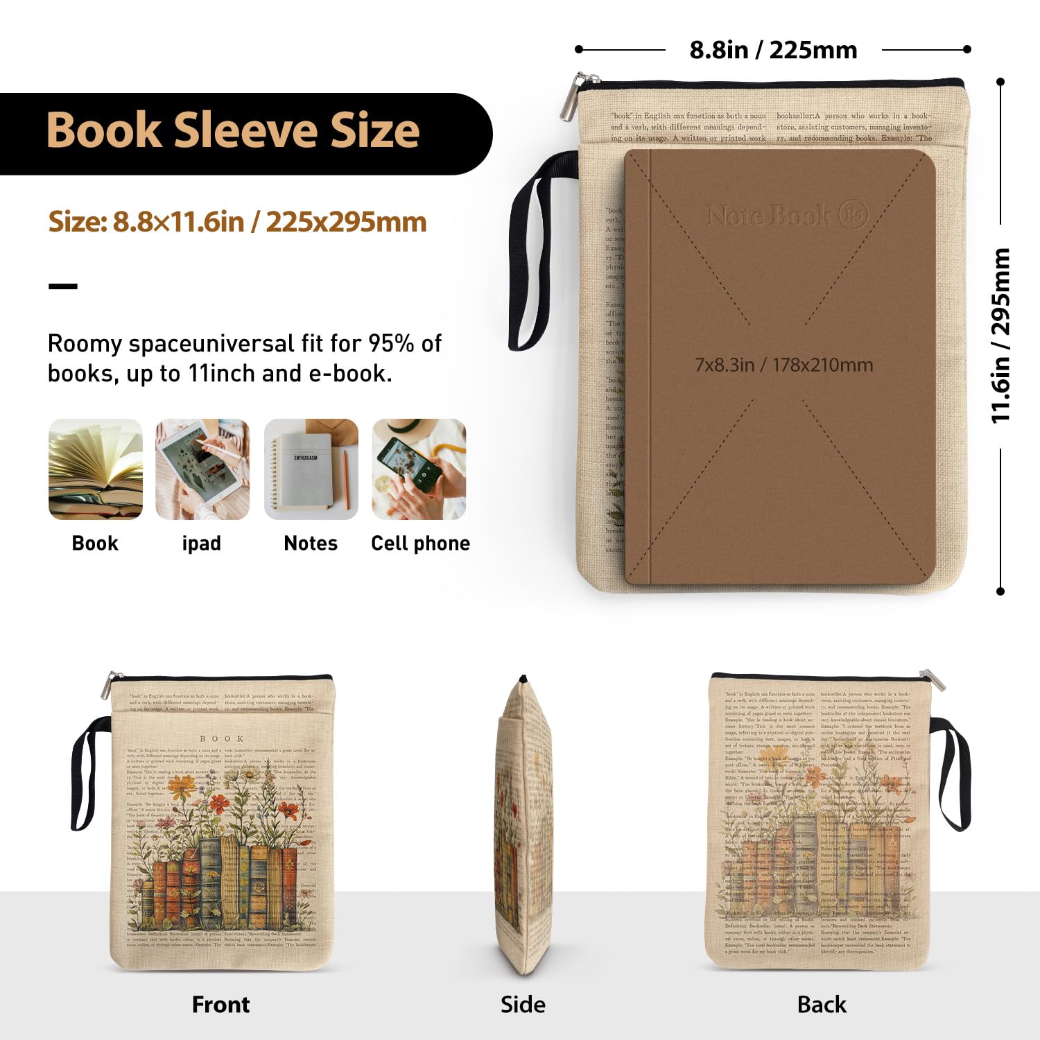 Bookish Flower Blossoms etui na książki, prezenty dla miłośników książek, okładki książek ochraniacz na okładki w miękkiej okładce z uchwytem dla czytelnika mól książkowy, prezenty do klubu książki na