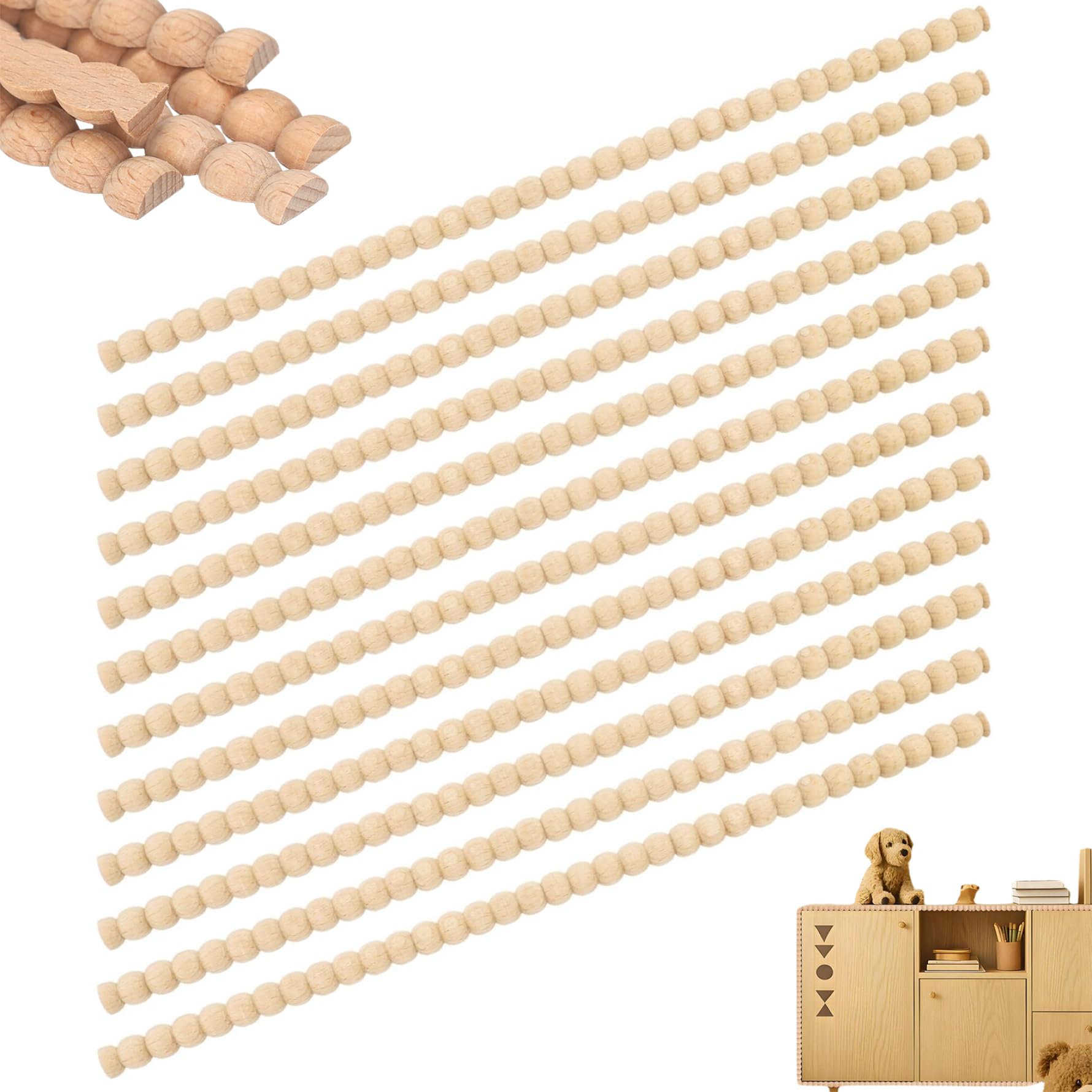 Bâton moulage 3D jolies demi-perles bois pour décoration armoire et fenêtre