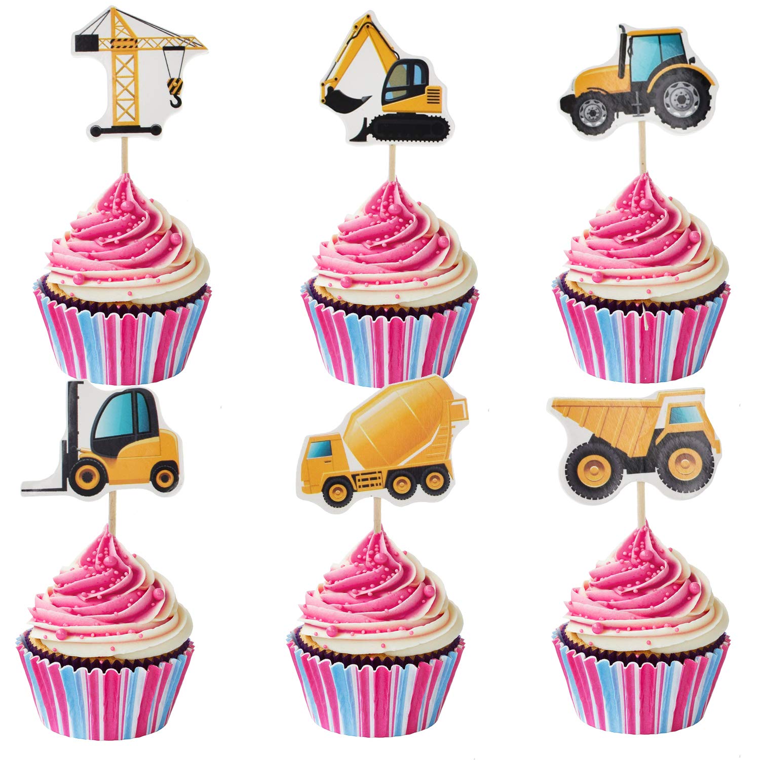 Buy 48 Pack Construction Theme Cupcake Toppers Dump Truck Excavator