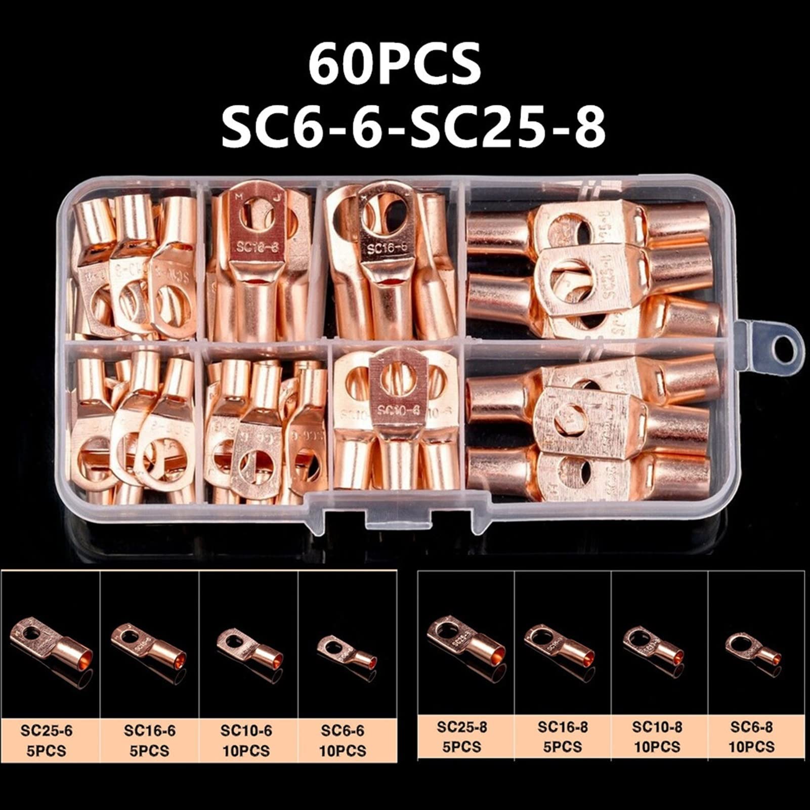 Ringkabelschuhe 260/240/60CPS Sortiment Auto Auto Kupfer Ring Terminal Draht Crimp Stecker Blank Kabel Batterie Terminals Löten Anschlüsse Kit(60pcs)