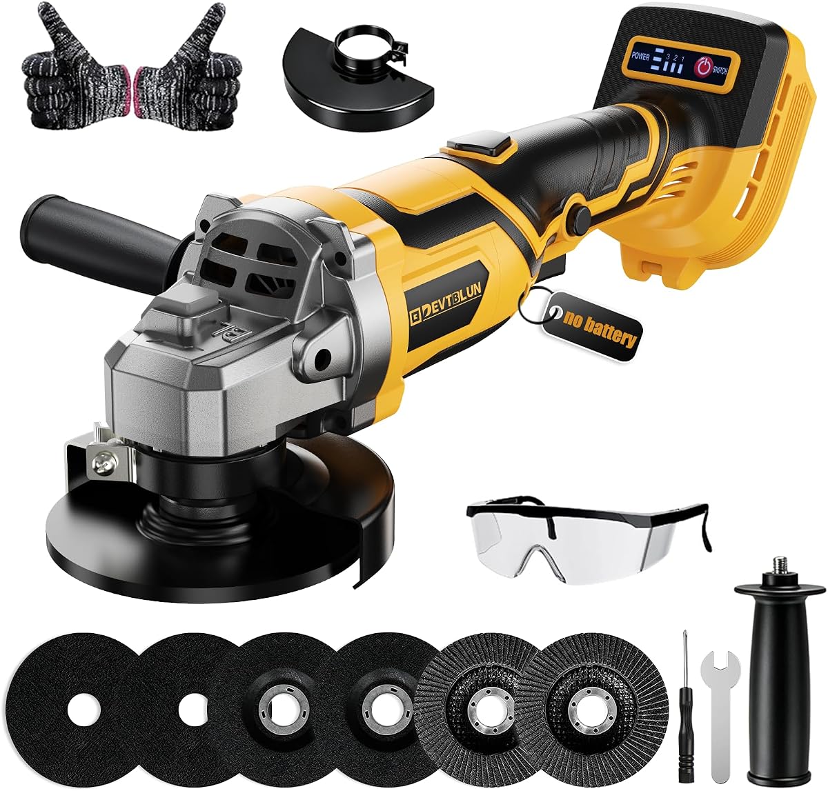 4-1/2" Cordless Angle Grinder Compatible with Dewalt 20V Battery (NO Battery), 3 Speeds,Up to 10000RPM, 800W Brushless Motor,6x5" Wheels for Metal Cutting Griding,and Polishing