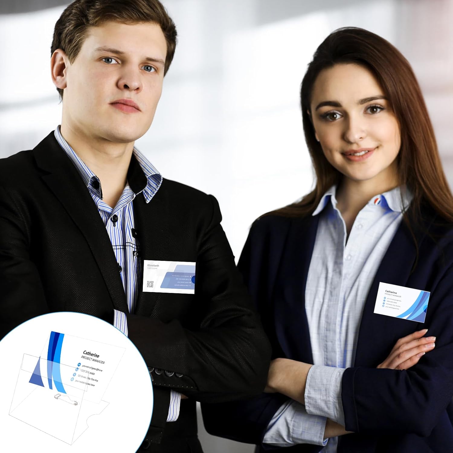 50 Pcs Clear Plastic Name Badge Holders with Pins, Reusable ID Name Tag Sleeves Inserts for Office School Conference Events, 3.5 x 2.1 Inch Name Tags - Image 7