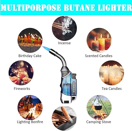 Miniatura 5 de Yeuligo Encendedores de antorcha, encendedor de butano con cuello flexible de 360 y ventana visible, encendedor de parrilla recargable con agujero