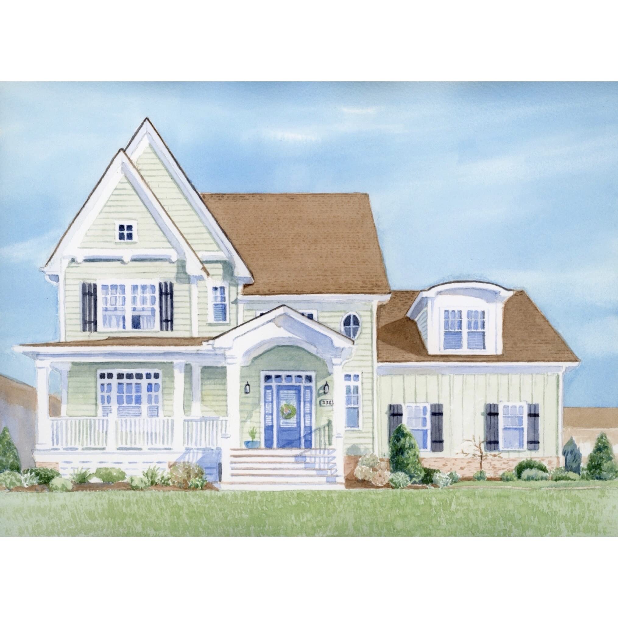 Custom watercolor house portrait painting, hand painted from your photo by watercolor artist