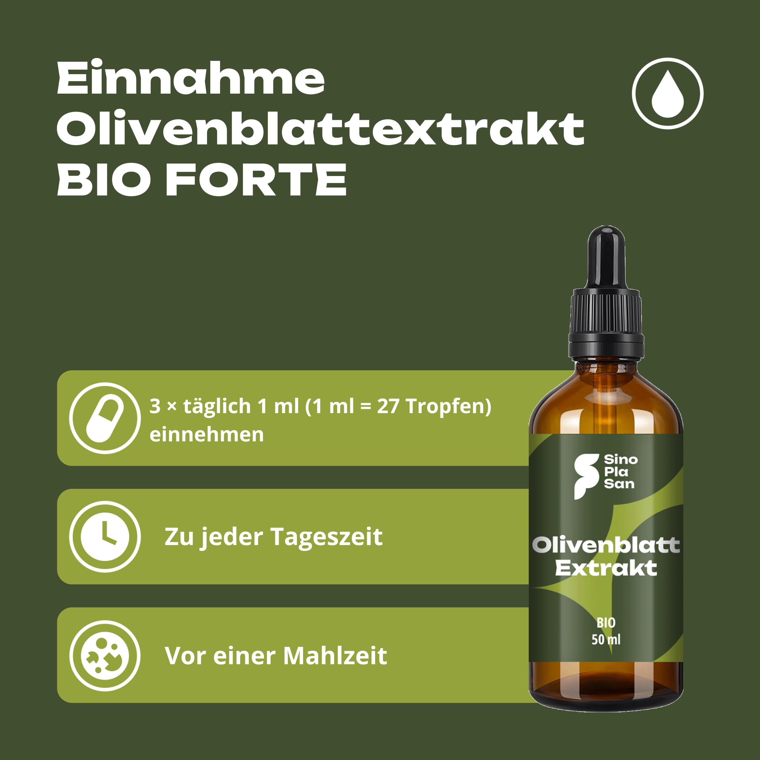 Bio Olivenblattextrakt FORTE 50 ml | 100% rein | ohne Zusätze | 10% Oleuropein | vegan | laborgeprüft | hoch dosiert