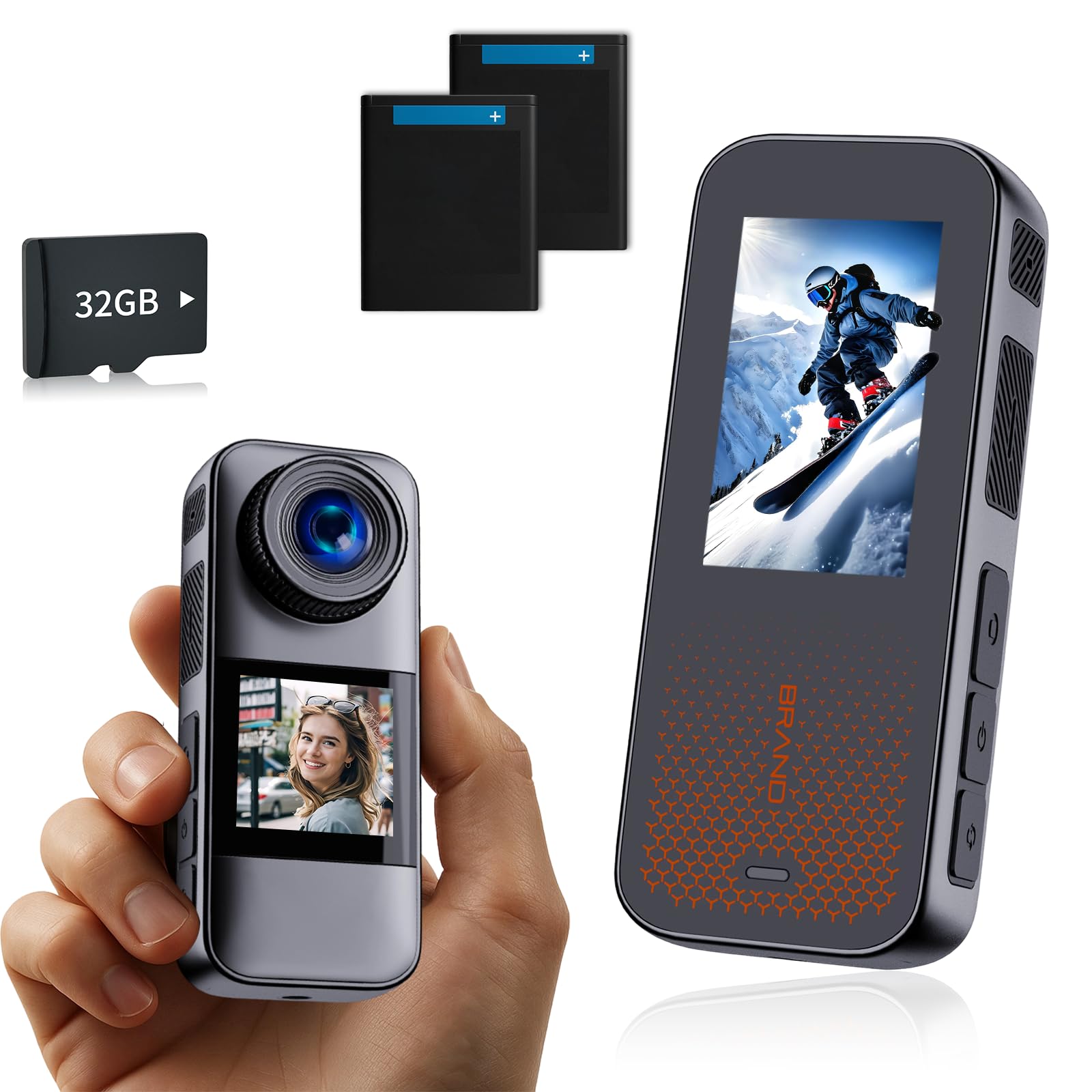 Action Cam Dotato di scheda di memoria 32GB, doppio schermo Telecamera Moto,Action Cam con batteria ricaricabileda 2 x1350 mAh e set di accessori(grigio nero)