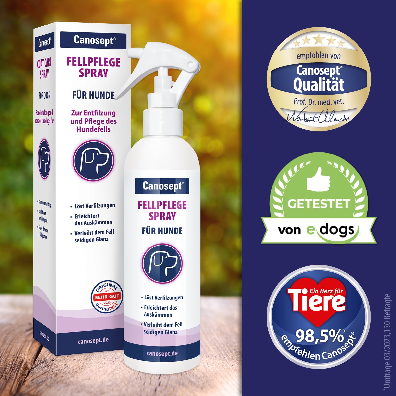 Canosept Fellpflegespray für Hunde 6 x 250ml - Fellpflege Hund | Entfilzungsspray & Milbenspray Hunde für leicht kämmbares, entfilztes & glänzendes Hundefell - Nie wieder Knoten