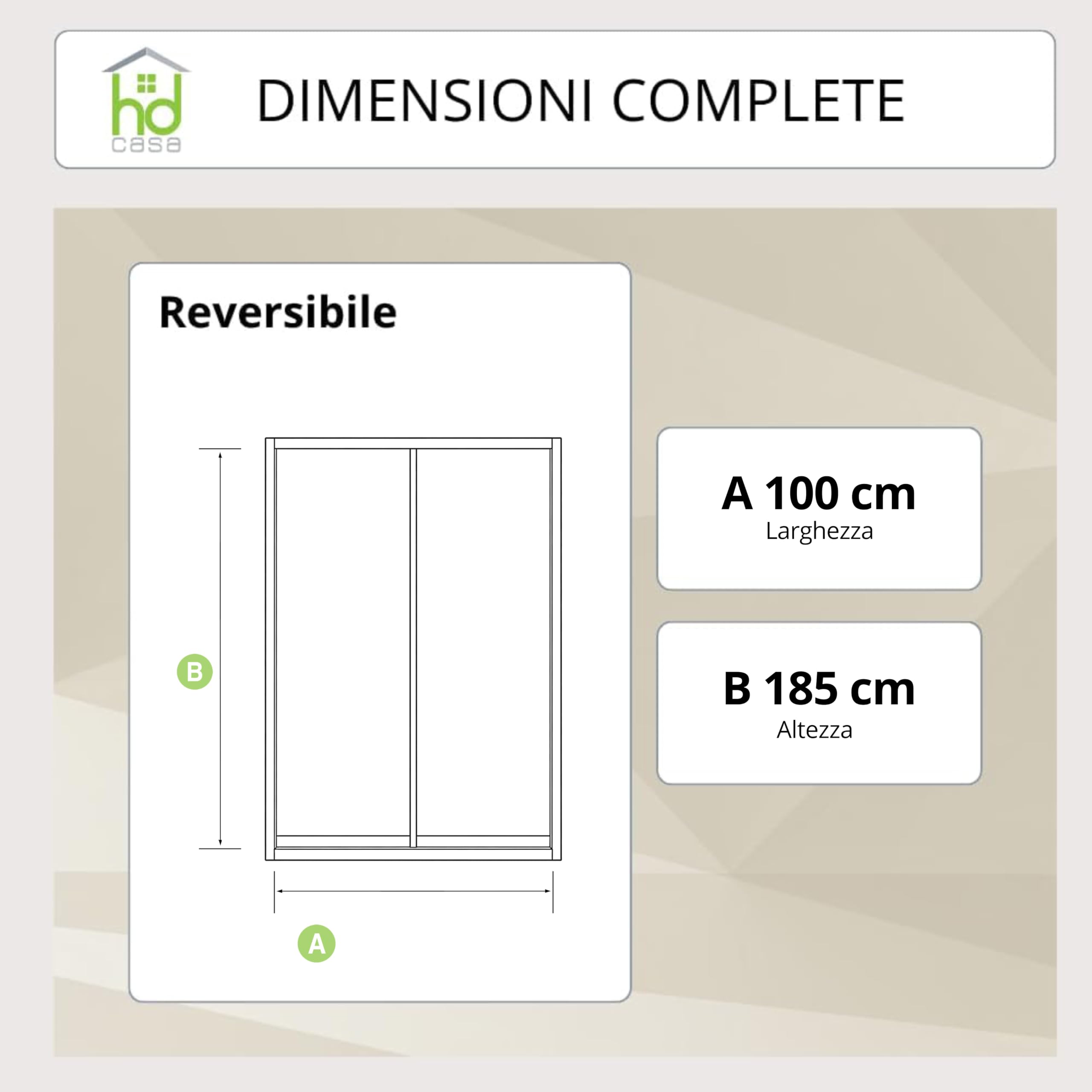 Box Doccia Iris PVC 100x185 cm 1 Lato Apertura Laterale, Pannello Acrilico Semitrasparente Effetto Goccia, Anta Scorrevole con Rotelle in Nylon, Chiusura Magnetica Reversibile