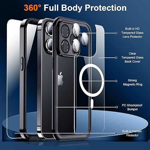 Miniatura 5 de Justcool Funda magnética para iPhone 15 Pro impermeable, protector de pantalla integrado y protector de cámara de vidrio templado, IP68 bajo el