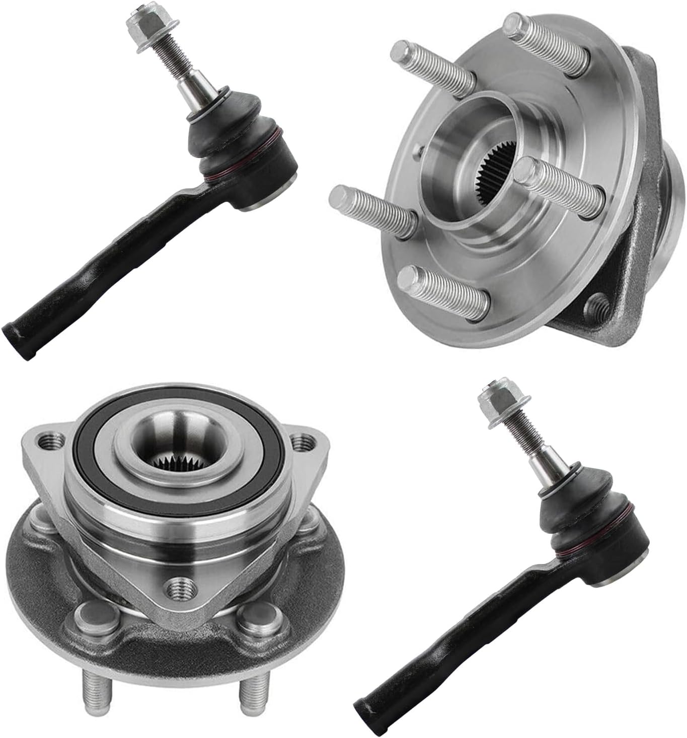 4pc Front Wheel Hub and Bearings Outer Tie Rods Suspension Kit