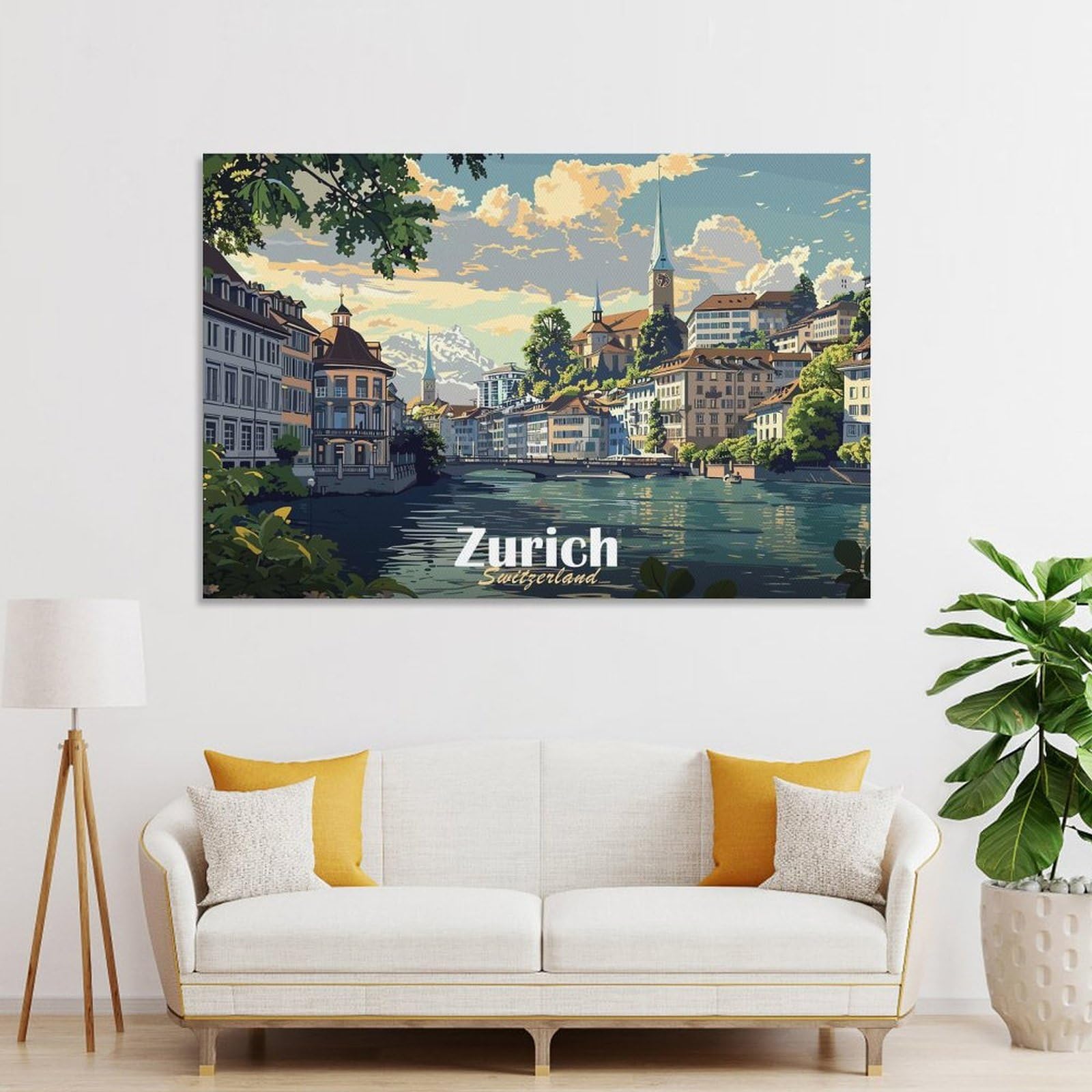 Junmoney Unframe-Style-19 Zurich Cityscape Canvas Wall Decor, 20X30inch(50X75cm), For Wall Displays, Bedrooms Or Room Updates, Wall Decor Suited To Curated Displays