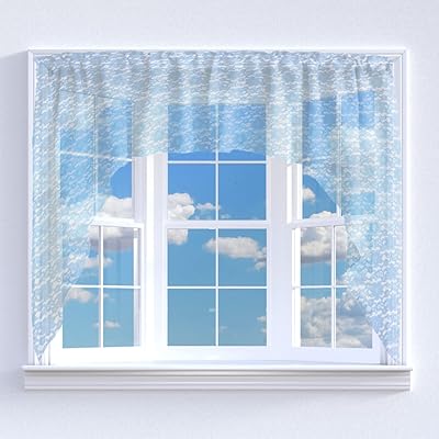 Zen Creative Designs Sheer Floral Lace Swag Window Valance Home DÃ©cor Bedroom Nursery Kitchen Window (Light Blue)