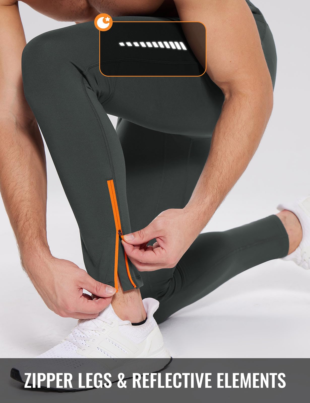 BALEAF Legging thermique pour homme avec poches zippées - Doublure polaire - Pour cyclisme, gym, randonnée, ski, gris, XXL