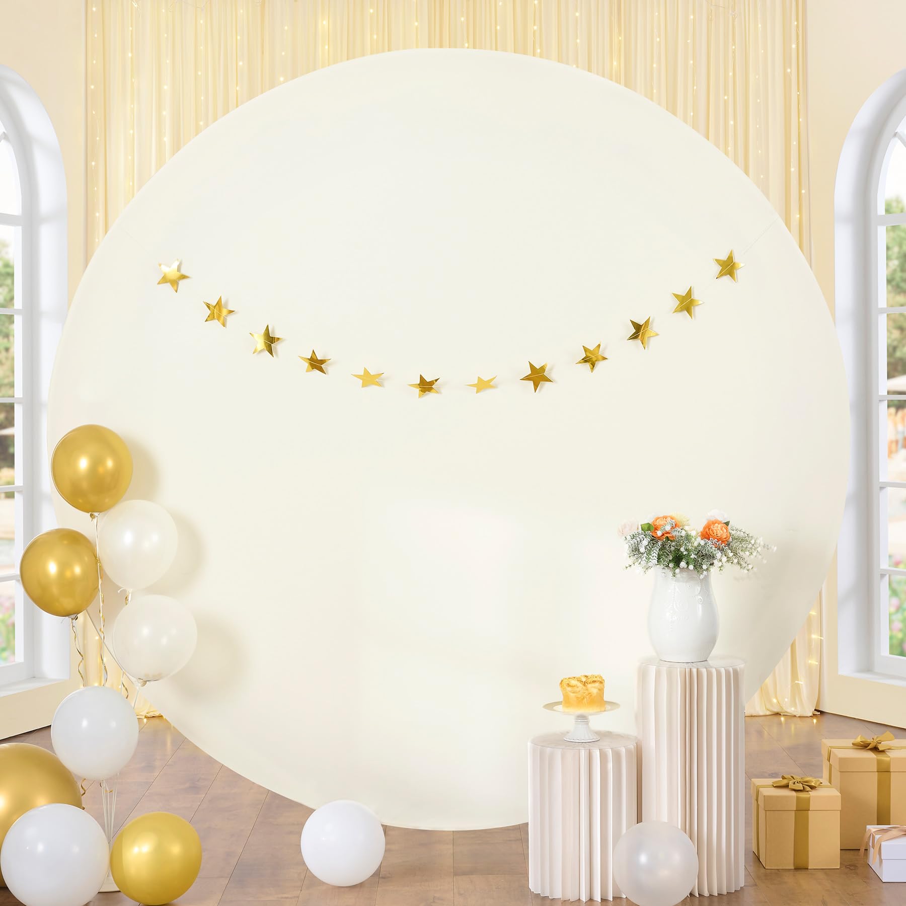 7.5 ft Wrinkle Free Beige Round Backdrop Covers for 7.2/7.5ft Circle Arch Stand, Circle Background Covers for Wedding Baby Shower Photography Birthday Party Background
