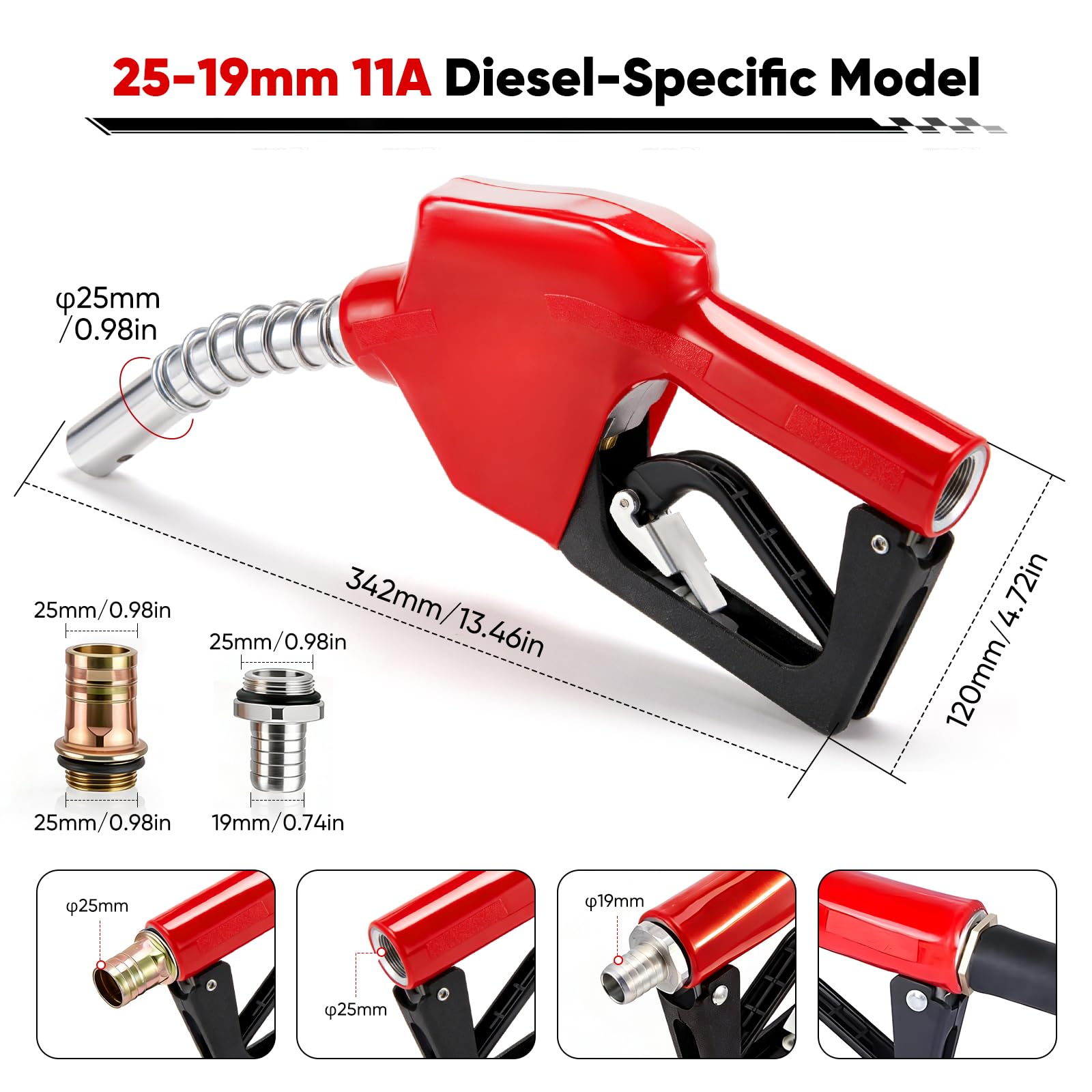 Boquilla automática para diésel, Boquilla de combustible de 3/4" con caudal de 3 etapas para gasóleo de calefacción y diésel Bomba de diésel autocebante ajustable