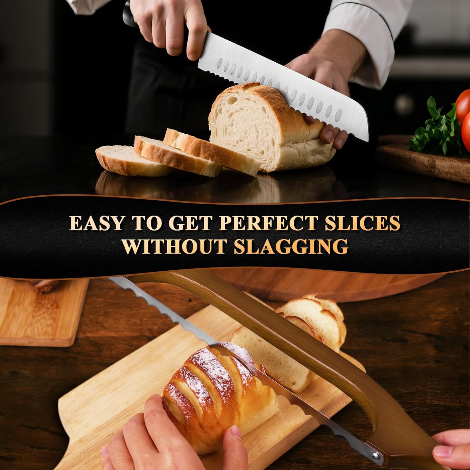 2 Pack Sourdough Bread Knife for Homemade Bread, Serrated Bread Cutter Ergo-Safe Engineering Anti-Stick Bread Bow Knife for Sourdough, Baguettes, Cakes - Image 5
