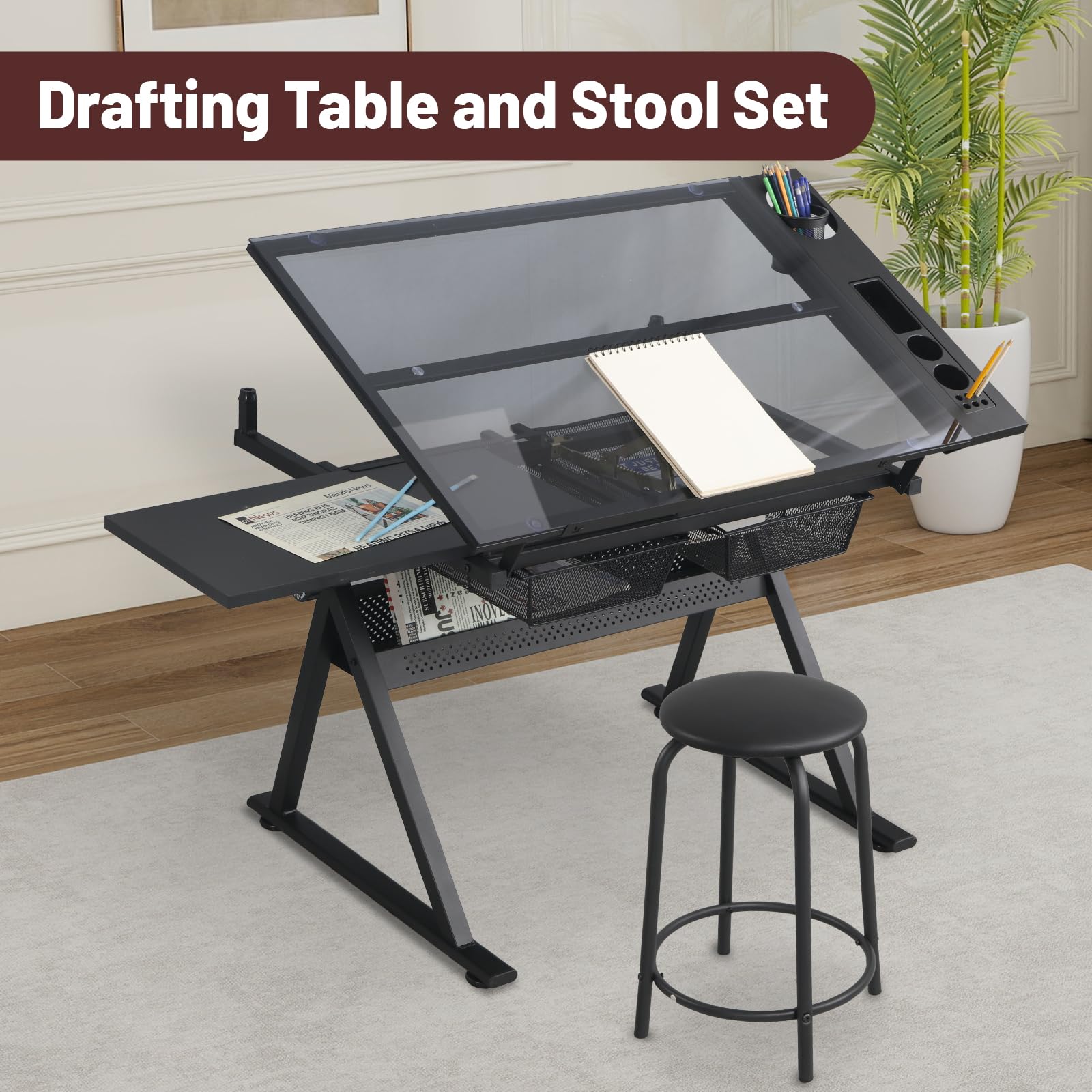 Amazon.com: Black Drafting Table with Stool, Height Adjustable Art 
