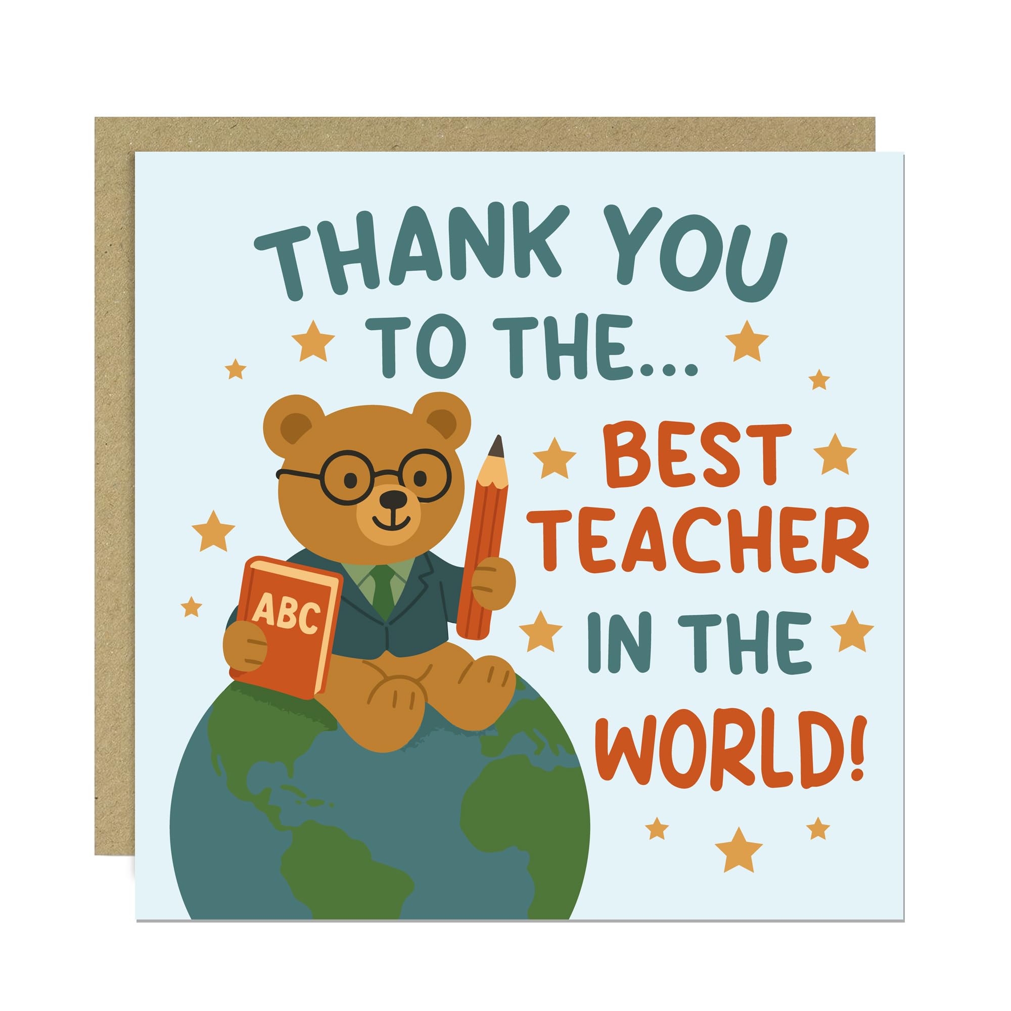 RED OCEAN Best Teacher In The World Card With Kraft Envelope Thank You Teacher Cards From Student Leaving School Nursery Card For