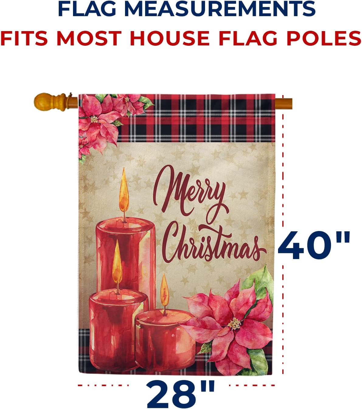 America Forever Merry Christmas House Flag 28 x 40 Inch Double Sided Outdoor Yard Decorations Vintage Winter Holiday Ornament Star Poinsettia Candles