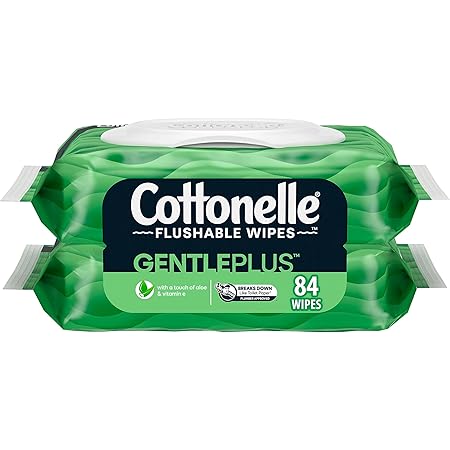 Cottonelle GentlePlus Flushable Wet Wipes with Aloe & Vitamin E - 2 Flip-Top Packs, 84 Total Flushable Wipes, 42 Count (Pack of 2)