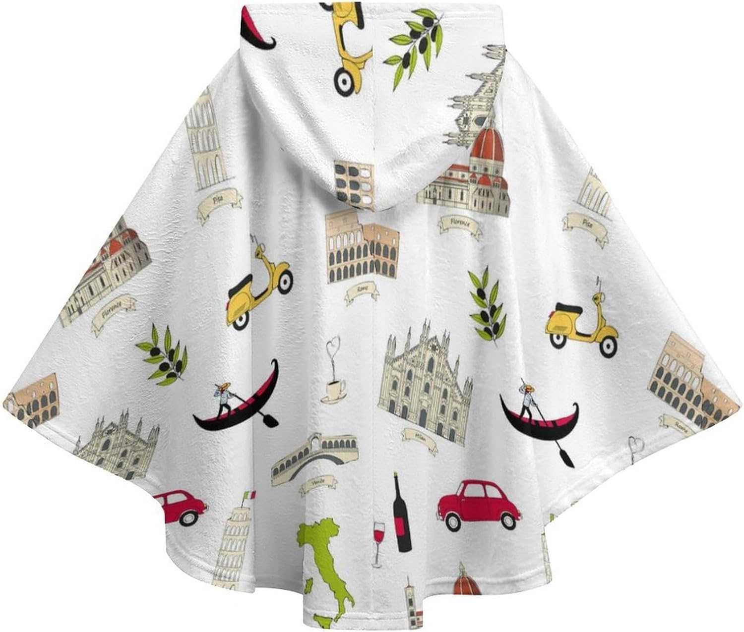 Famous Italian Landmarks Wearable Blanket with Hooded Flannel Blankets Cape with Pocket