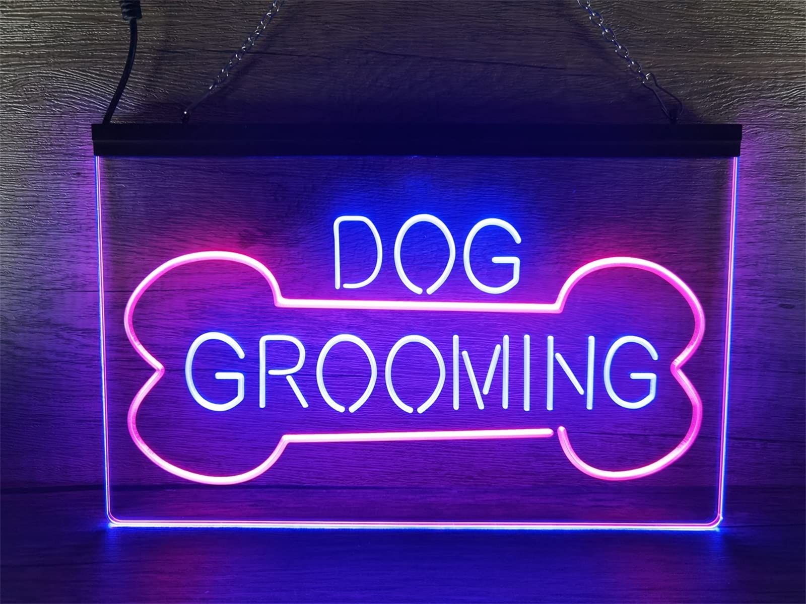 REWIS Letrero de neón LED con Forma de Hueso, Luces de neón grabadas en 3D de Doble Color USB Personalizadas, para Amantes de los Perros, Tienda de Mascotas, decoración Regulable,A,40x30cm