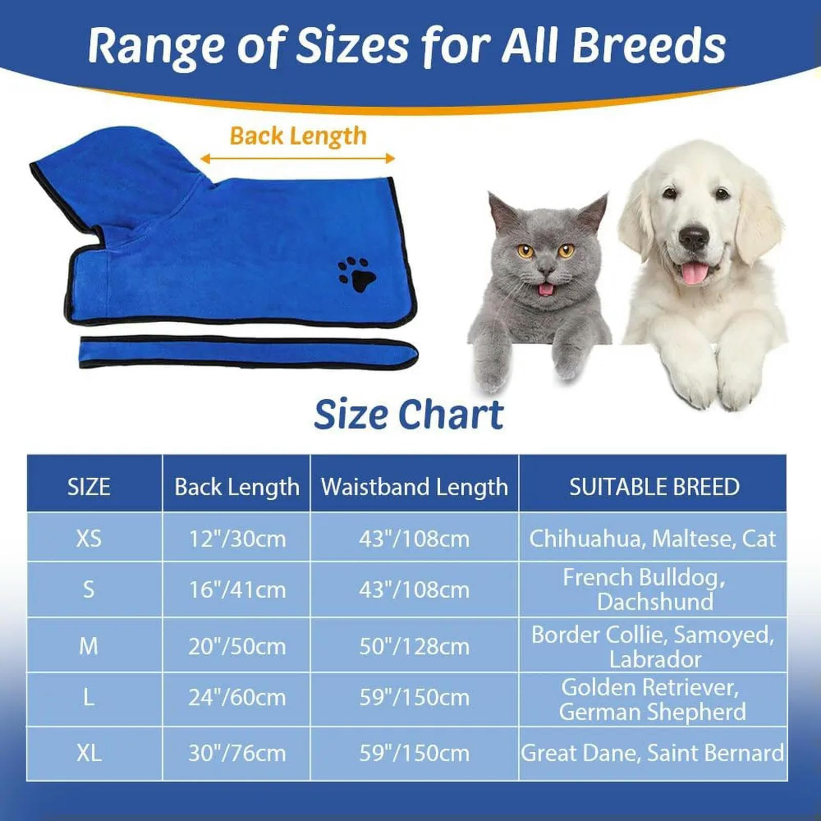 Manteau de séchage pour Chien, Serviette absorbante en Microfibre 400 g/m² avec Taille réglable, Accessoires pour Chiens, séchage après Le Bain