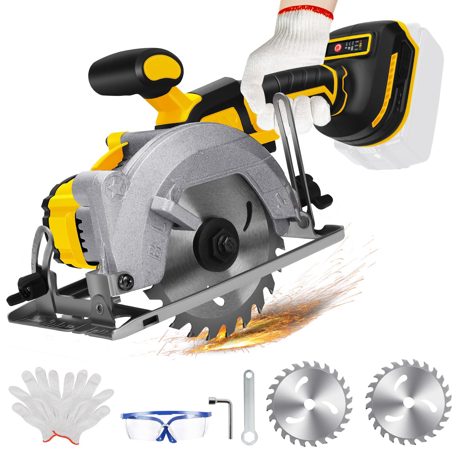 5-1/2 Inch Cordless Circular Saw for Dewalt 18V Battery (No Battery), Brushless Motor with 2 Blades, 0-45° Cutting Angle, Max Cutting Depth 1.9"(90°), 1.57"(45°), Idea for Wood, Plastic, Soft Metal