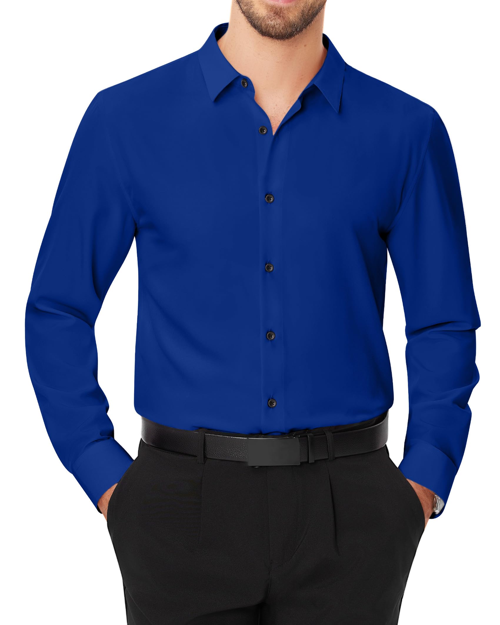 J.VER Camicie da uomo elasticizzate a maniche lunghe camicia formale tinta unita business casual button down camicie per matrimonio ballo