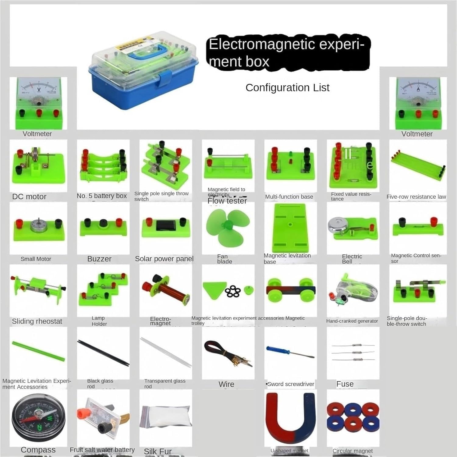 Set di apparecchiature sperimentali di elettromagnetismo, Kit didattico for esperimenti su circuiti, Kit di apprendimento di circuiti elettrici di Fisica, Kit didattici for esperimenti