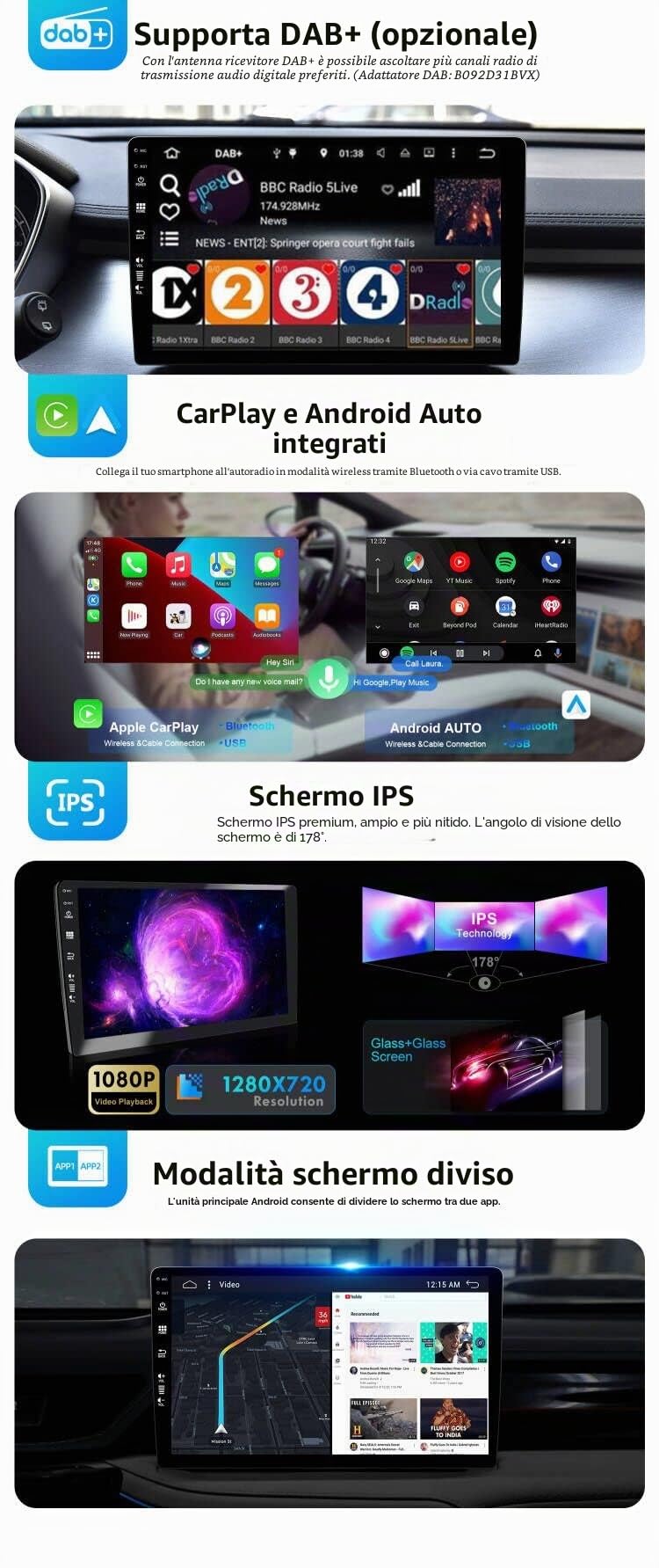 SXAUTO Android 16 Autoradio Per Golf 7 (2013-2018) GPS Navigation - Senza fili Carplay Android Auto - Telecamera - DAB Volante Split-Screen Dual-Band WIFI DSP Bluetooth5.0-2 Din 10.1 Pollici