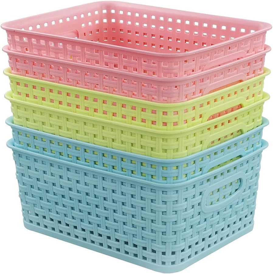 Plastic Colored Storage Baskets, Small Woven Baskets Set of 6