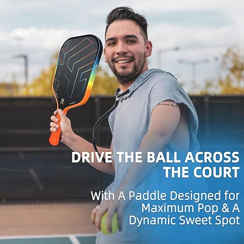 Miniatura 7 de Paletas de pickleball de fibra de carbono, grano alto y giro con núcleo de panal de polipropileno de 0.63 pulgadas de grosor y forma alargada