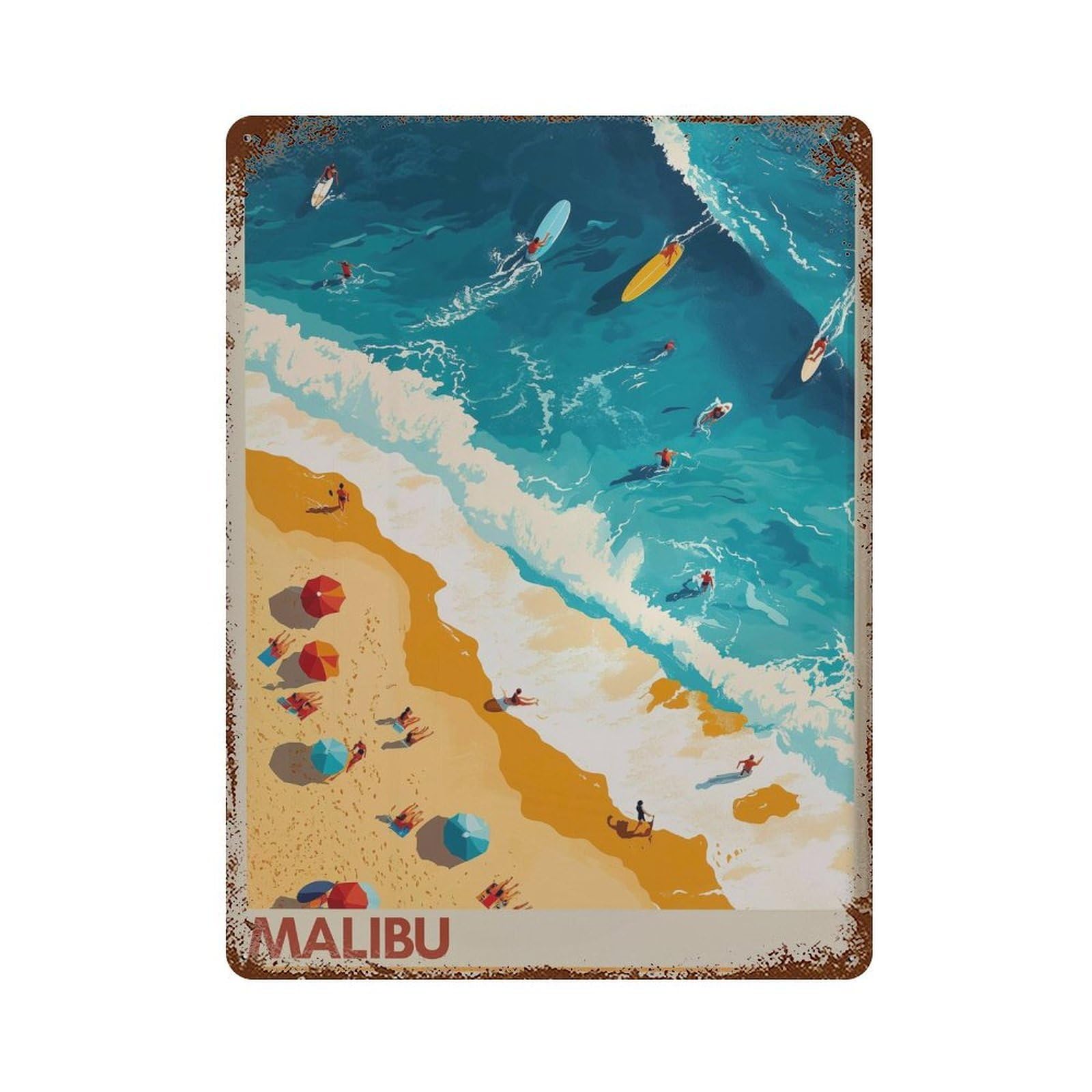xiaoxiaoshen Malibu Beach California Travel Coastal Wall Decor Art Metal Tin Poster Modern Home Decor Art Home Bar Shop Decorations Vintage Sign 40x30cm