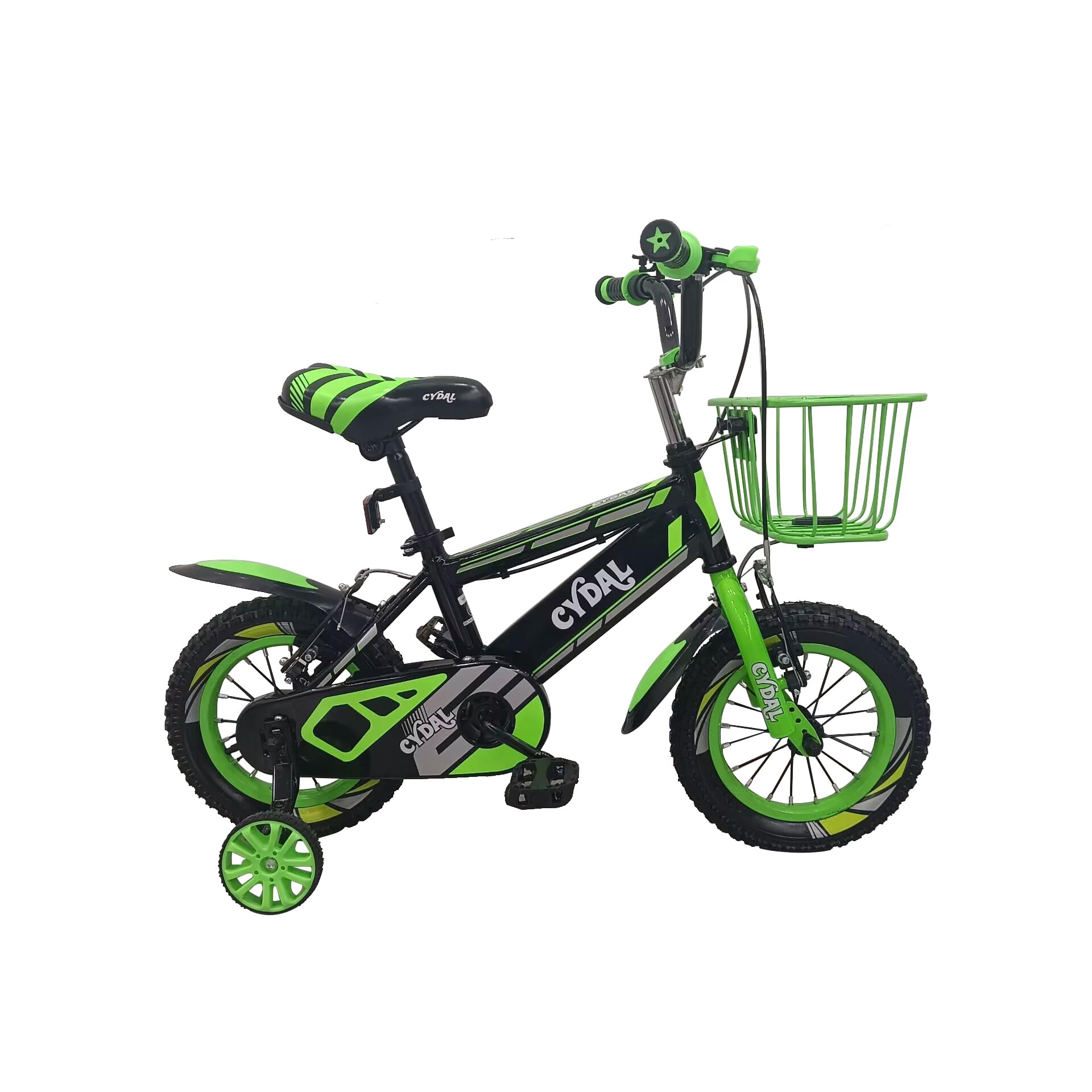 Kids Neon Green Bike for Boys Girl14 Inch Bicycle for kids age 6-8 Years with Stabilisers, Bell, Reflector, Adjustable Seat & Handlebar and basket โ image 1