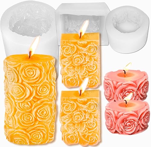 Acxydm 3 moldes de silicona para el día de San Valentín, molde grande para velas de pilar y moldes de flores, moldes de silicona para velas de rosa,