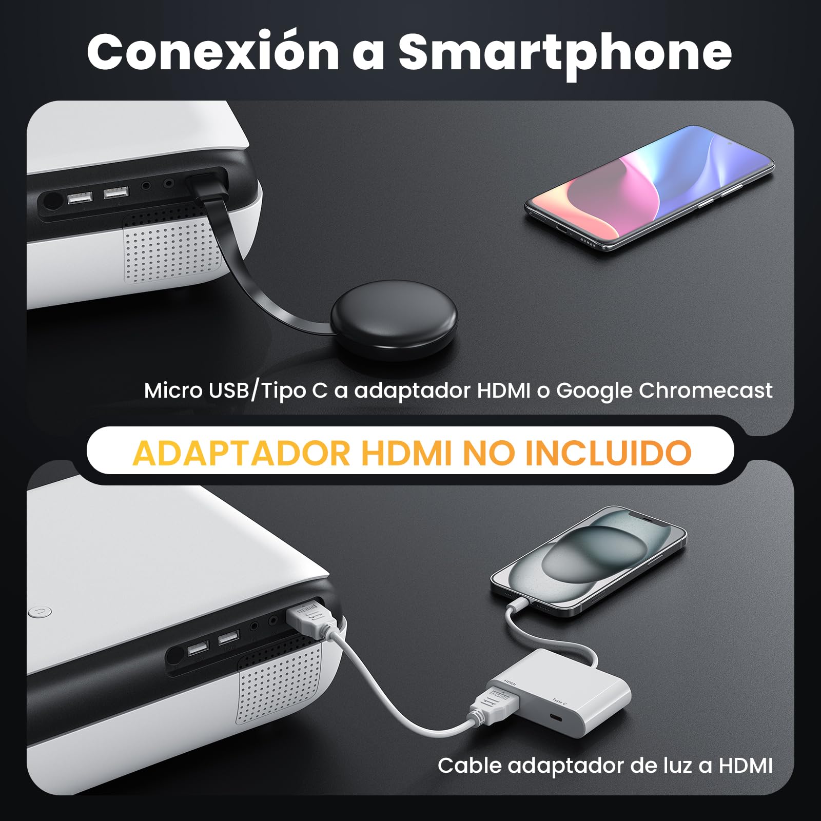 HOPVISON Mini Proyector Portátil Con Bluetooth, 4K Supporto 9500 Lúmenes, Nativo Full HD 1080P, Android Para Casa Fire Stick/Smartphone/PS5/HDMI