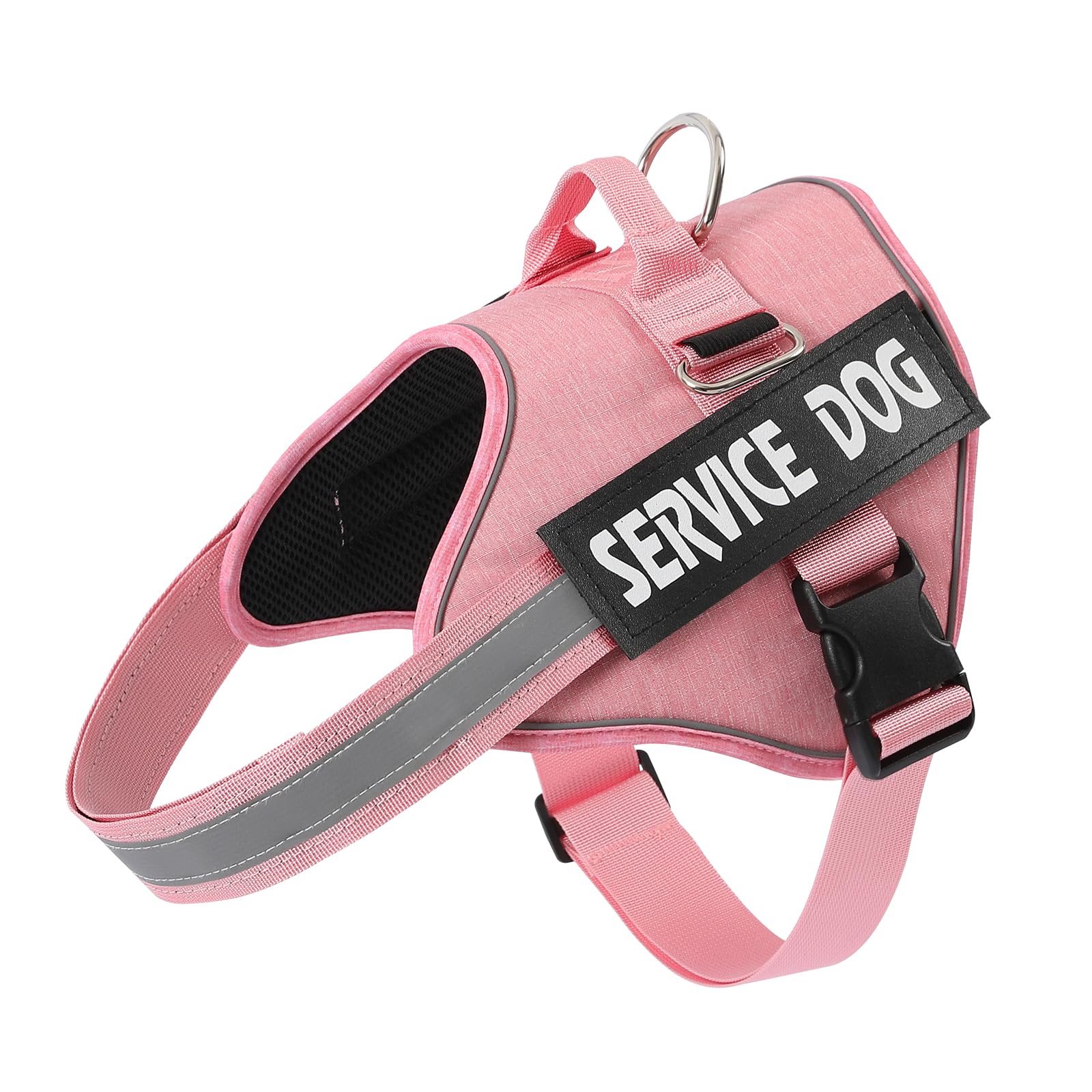 Belababy Service Dog Harness Small Medium Large, Adjustable Emotional Support Dog in Training Harness with Sturdy Handle, Reflective Therapy Puppy Vest, L, Light Pink