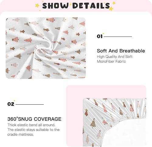 Miniatura 6 de Pfrewn Sábanas de cuna de Navidad para niños y niñas, árbol de Navidad pastel, bosque rosa, sábana bajera para cuna para colchón de cuna, elástica,