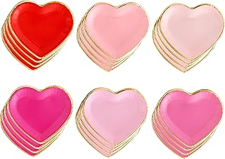Winoo Design Bulk Valentines Plates - 48 PK - Heart Plates Paper Heart Shaped Dessert Plates for Valentines Day Decor Valentines Decorations Valentine Party Supplies valentines day table decor