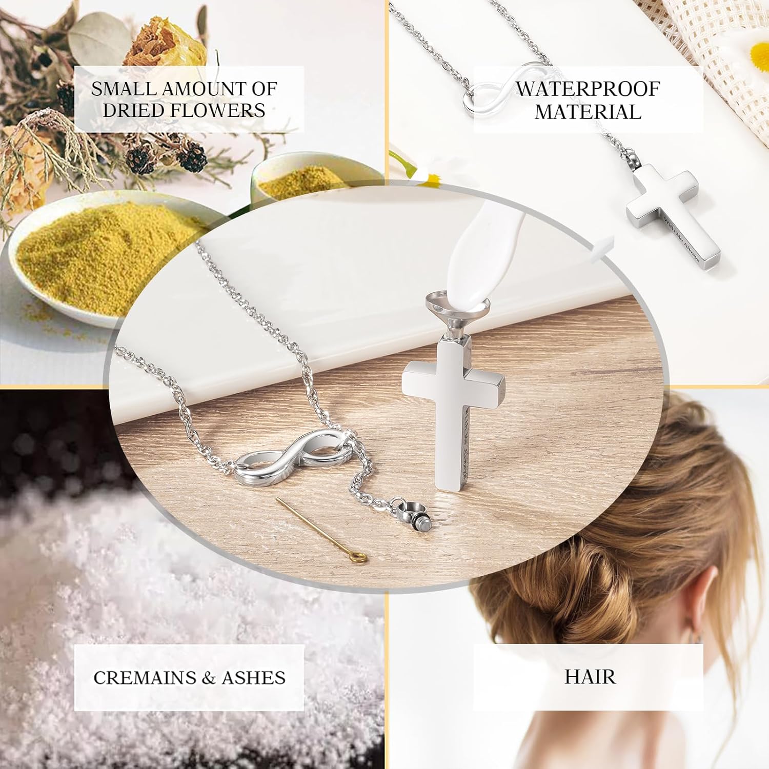 XIUDA Infinity Cremation Urn Necklace for Ashes Cross Ash Necklace for Women Stainless Steel Memorial Cremation Jewelry Ash Holder - Image 5